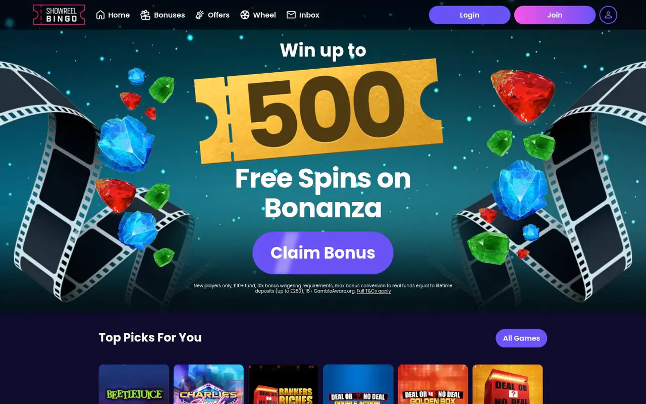 Showreel Bingo homepage screenshot