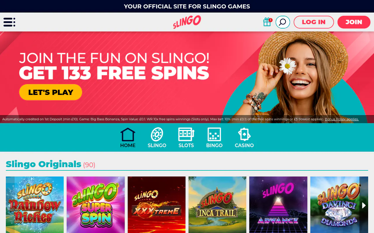 Slingo homepage screenshot