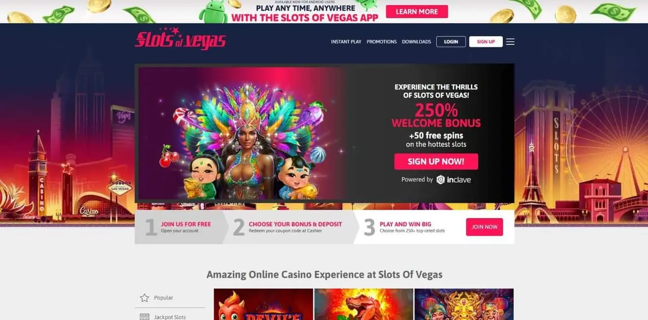 Slots of Vegas Homepage Slots of Vegas homepage screenshot