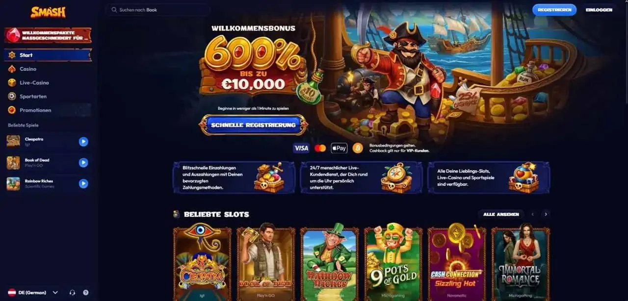 Smash Casino homepage Smash Casino homepage screenshot