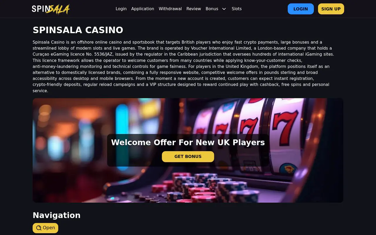 Spinsala homepage screenshot