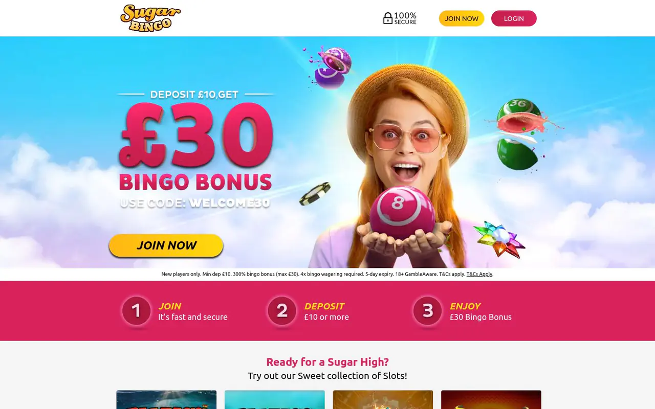 Sugar Bingo homepage screenshot