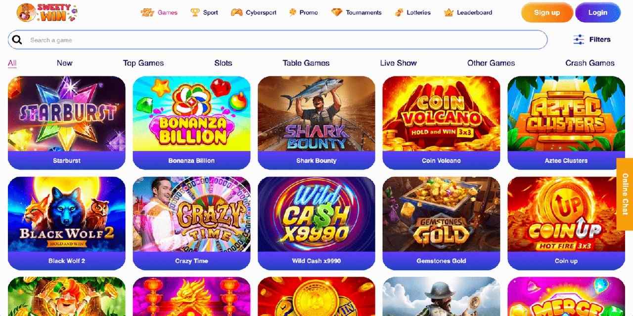 Sweety Win casino homepage screenshot