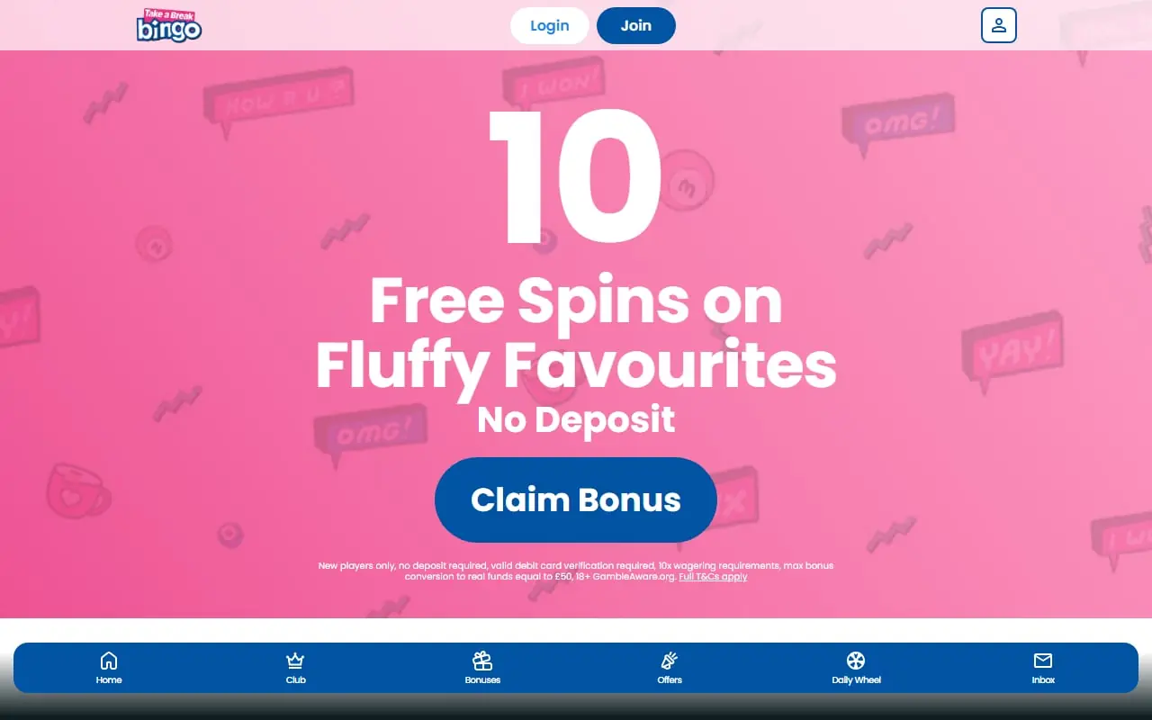 Take a Break Bingo homepage Take a Break Bingo homepage screenshot