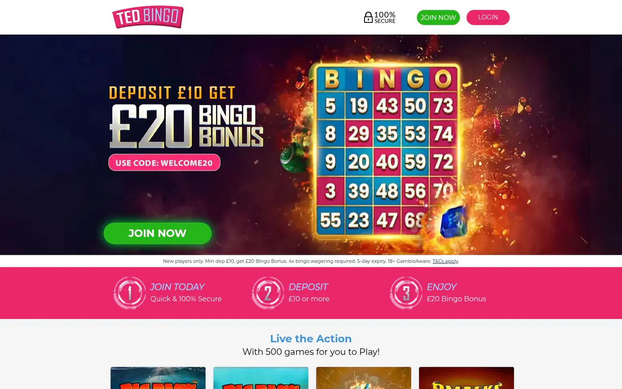 Ted Bingo homepage screenshot