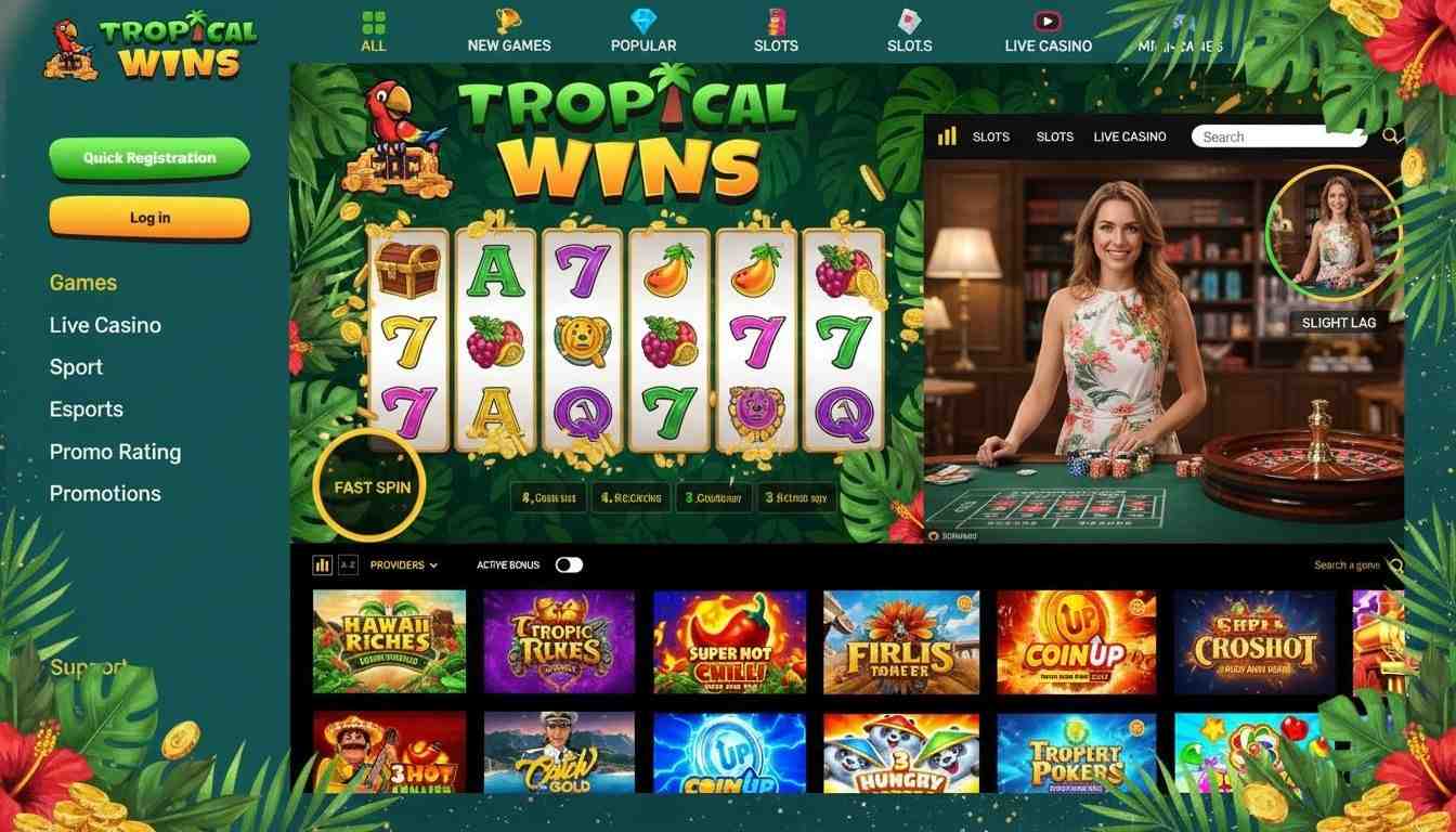 Tropical Wins Homepage Tropical Wins casino homepage screenshot