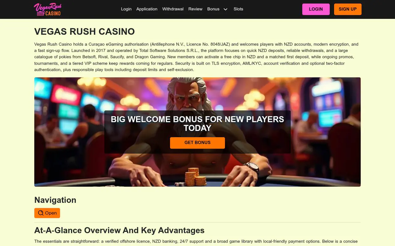 Vegas Rush homepage screenshot