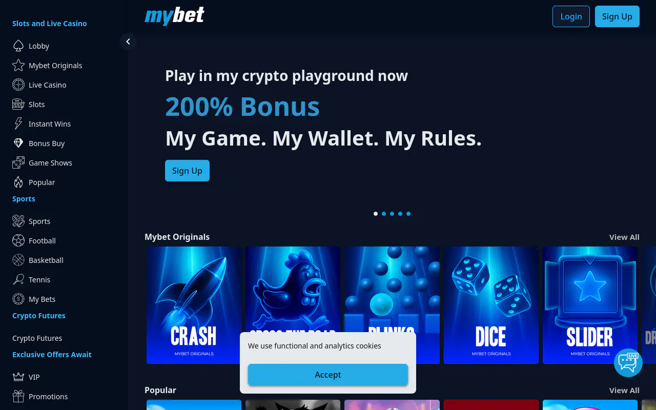 MyBet homepage screenshot