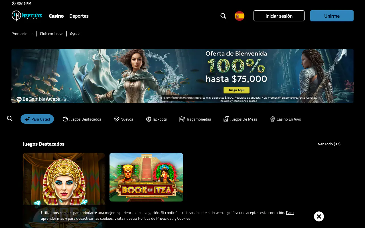 Neptuneplay homepage screenshot