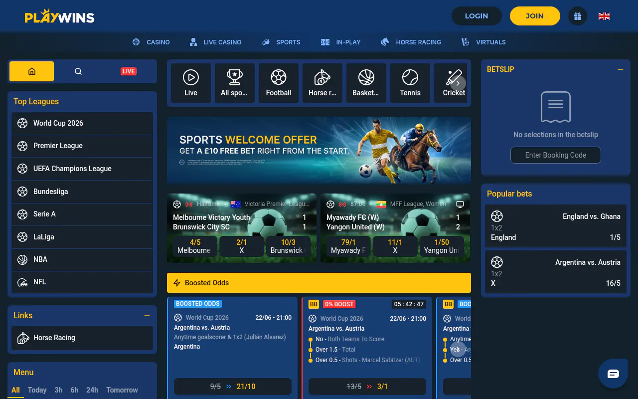 Playwins homepage screenshot