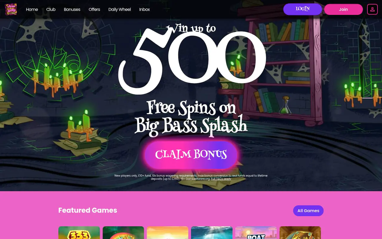 Wizard Slots homepage screenshot