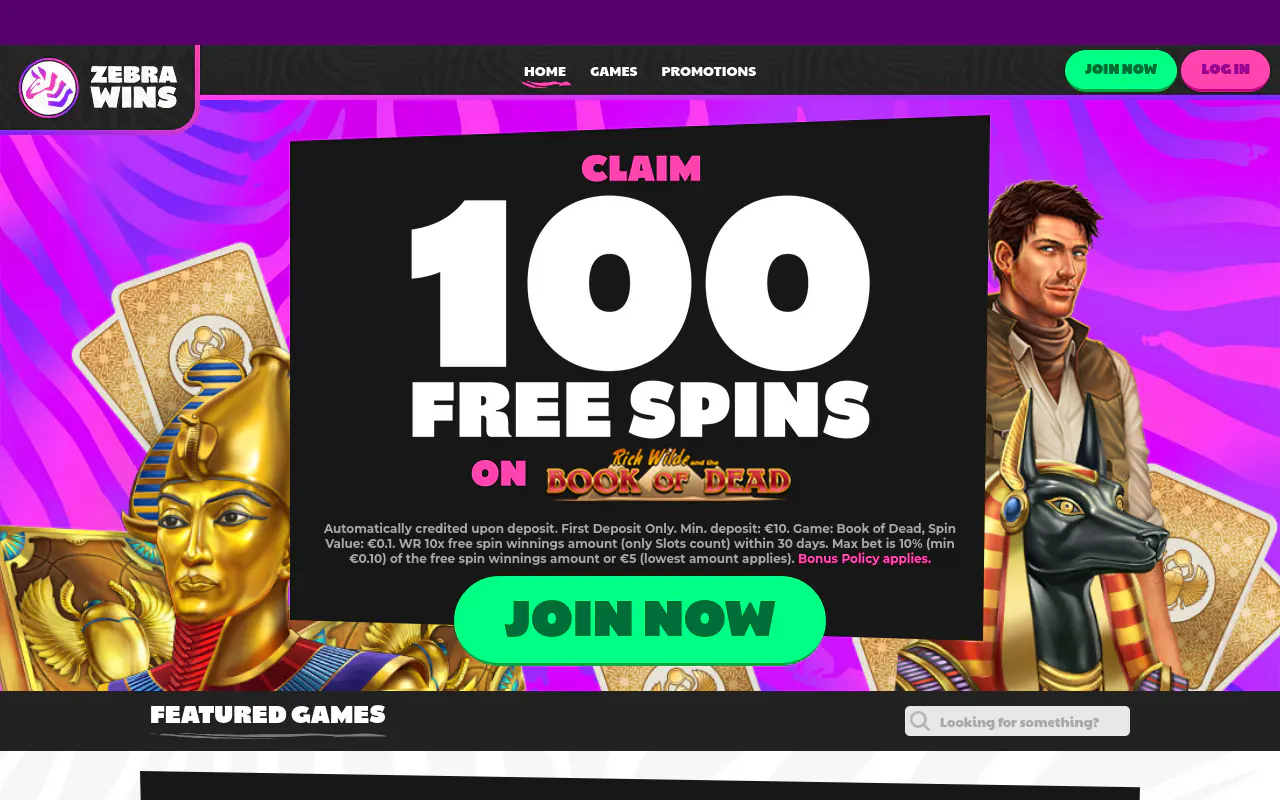 Zebra Wins homepage screenshot