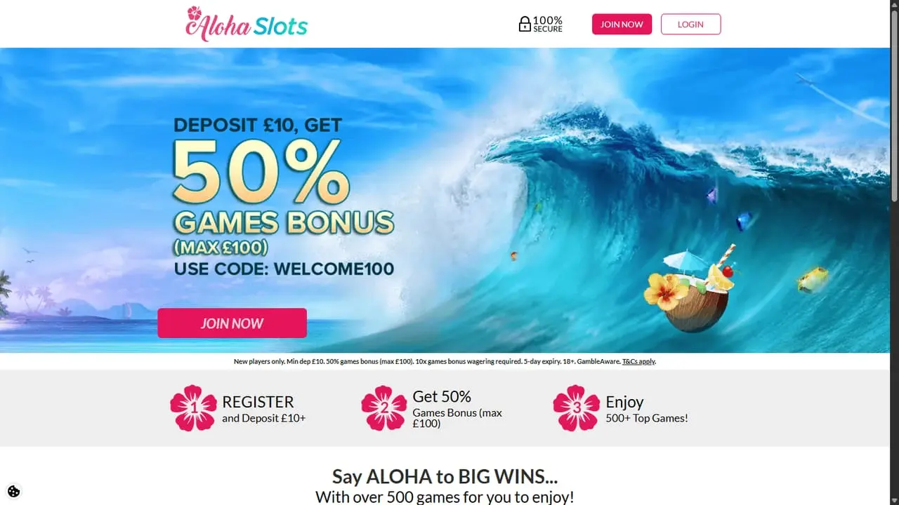 Aloha Slots Homepage August 2026 Aloha Slots casino homepage screenshot