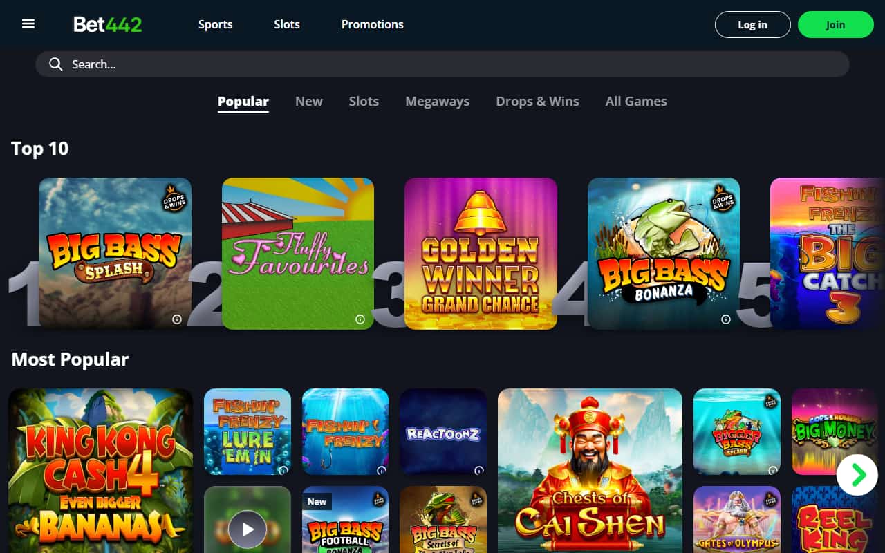 Bet442 casino lobby homepage