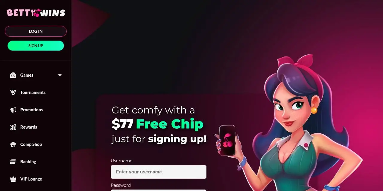Betty Wins Casino Homepage Betty Wins Casino Homepage screenshot