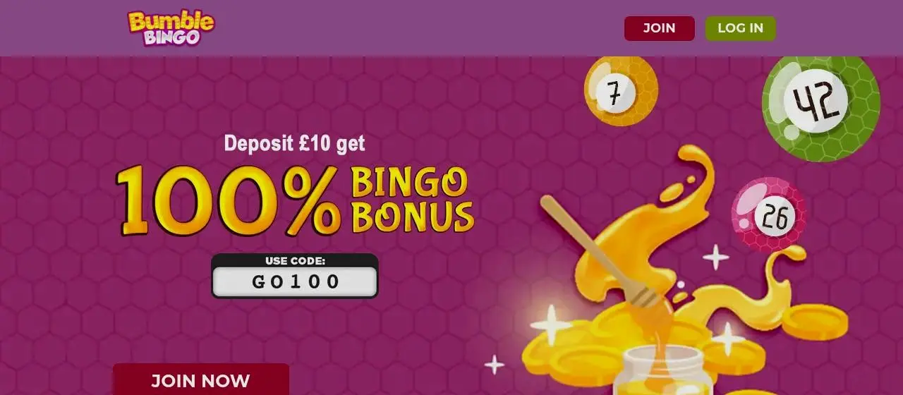 Bumble Bingo Homepage Bright Bumble Bingo homepage and welcome offer
