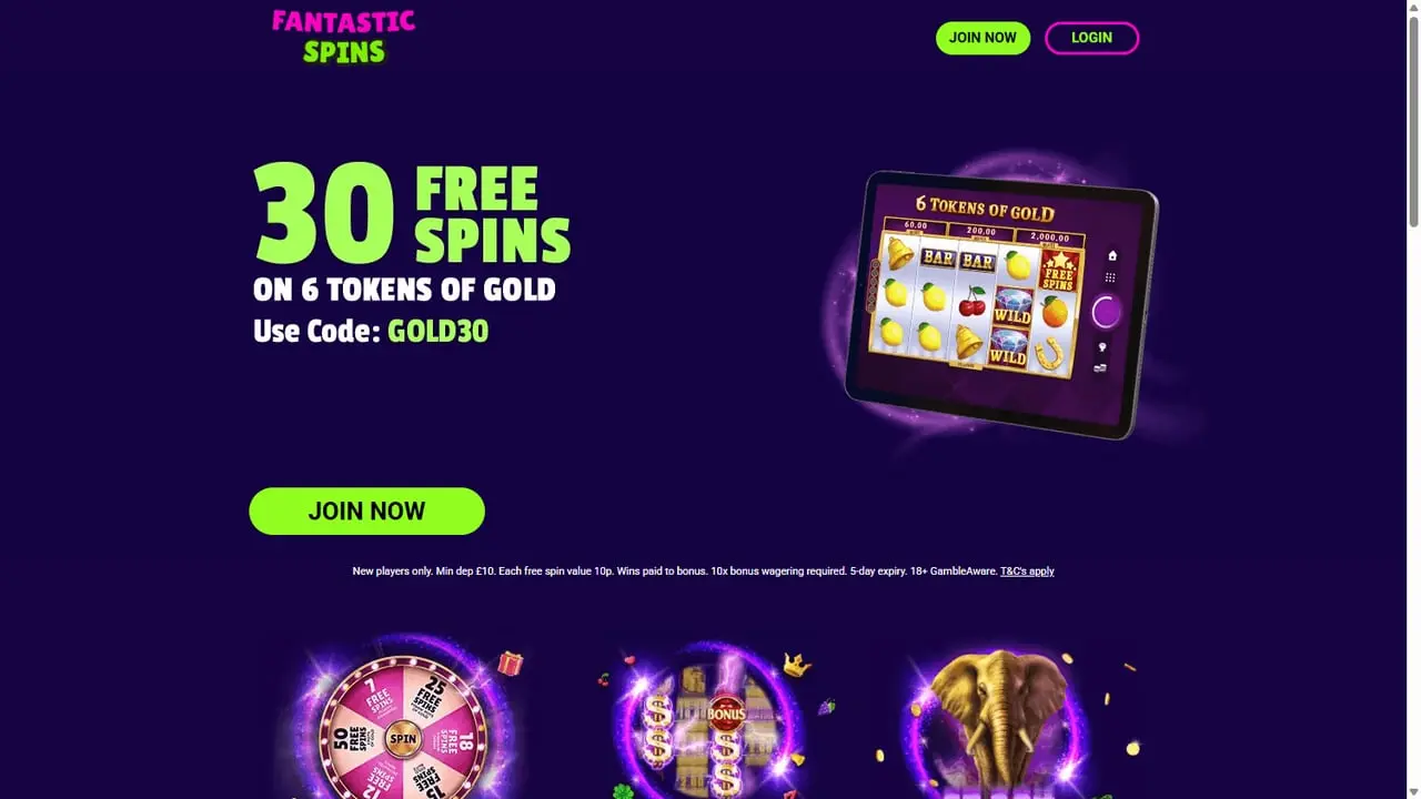 Fantastic Spins Homepage August 2026 Fantastic Spins casino homepage screenshot