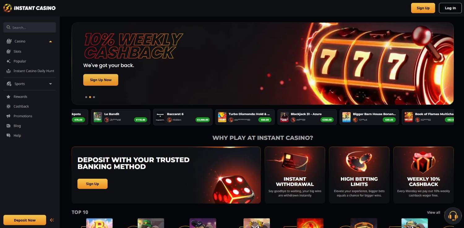 Instant Casino Homepage Instant Casino homepage lobby