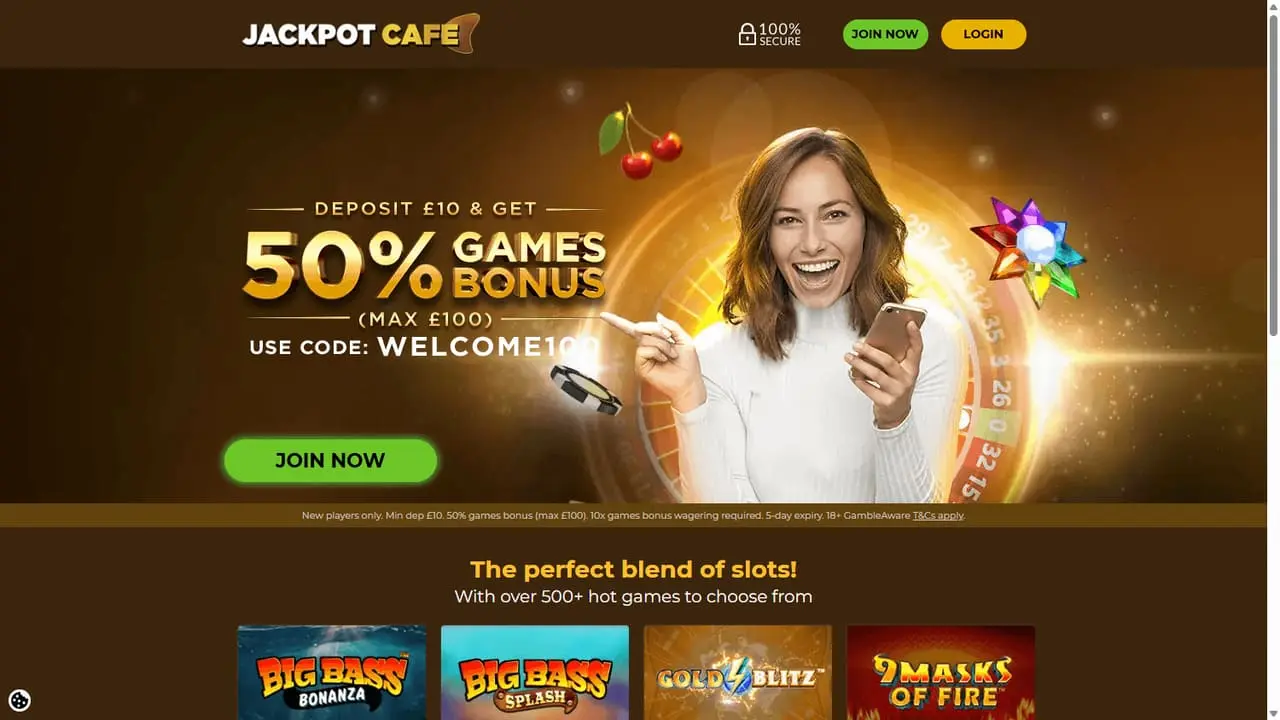 Jackpot Cafe Homepage August 2026 Jackpot Cafe casino homepage screenshot