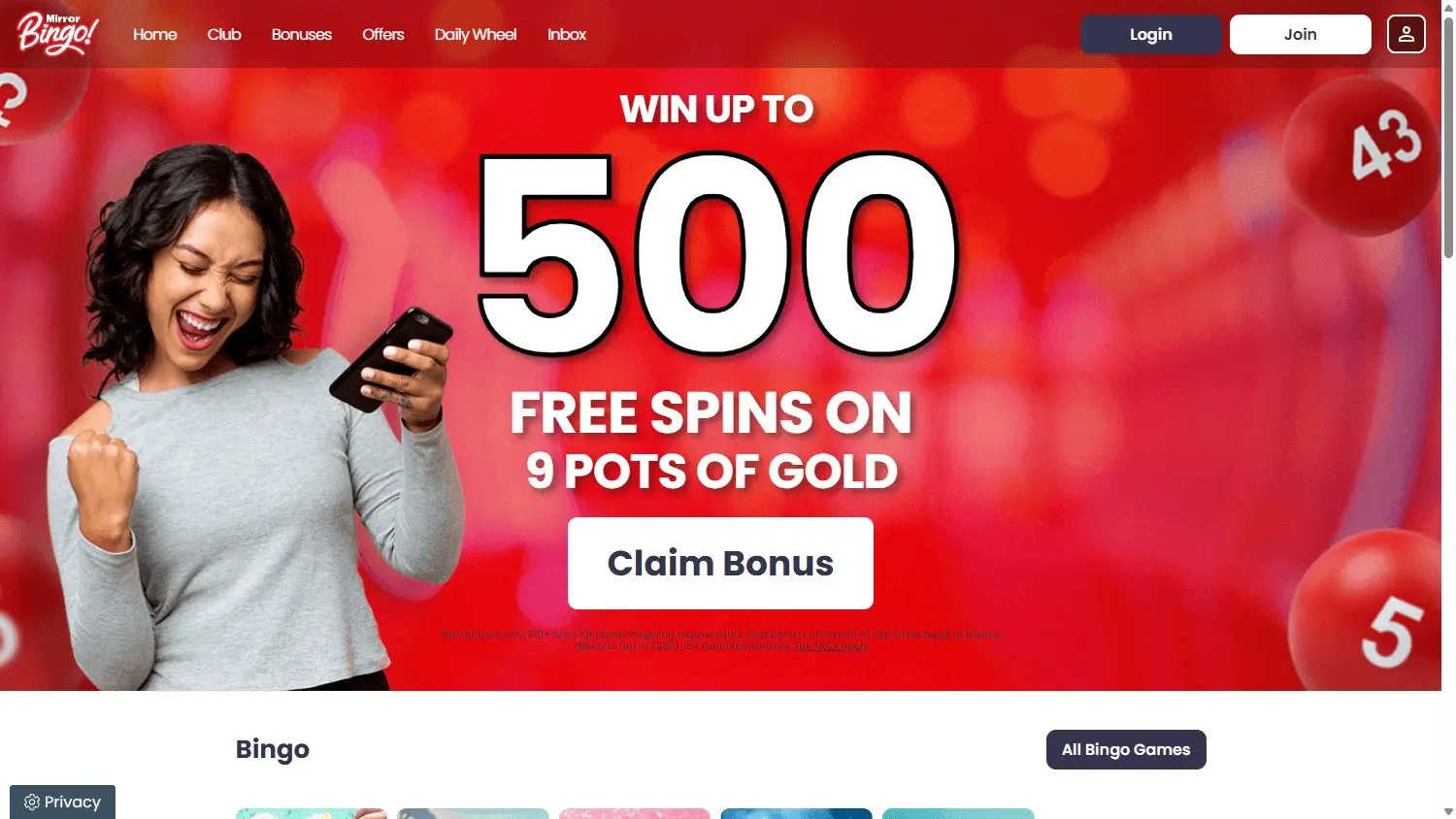 Mirror Bingo homepage Mirror Bingo sister site homepage