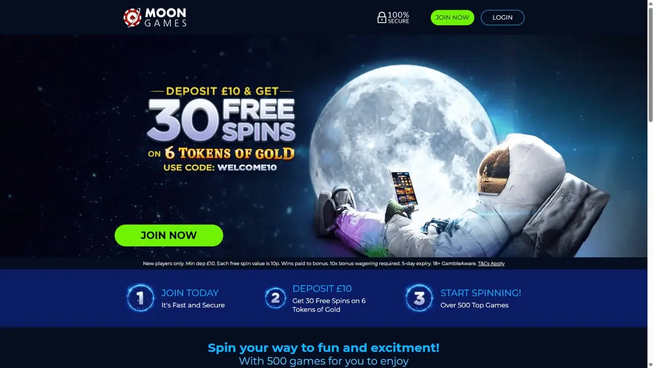 Moon Games Homepage August 2026 Moon Games casino homepage screenshot