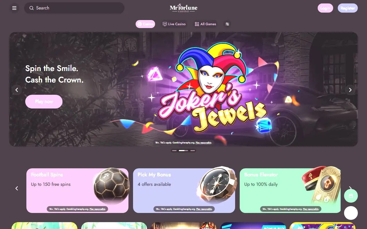 Mr Fortune homepage August 2026 Mr Fortune homepage showing current games and promotions