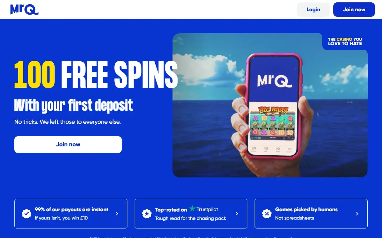 MrQ homepage August 2026 MrQ homepage showing the current welcome offer