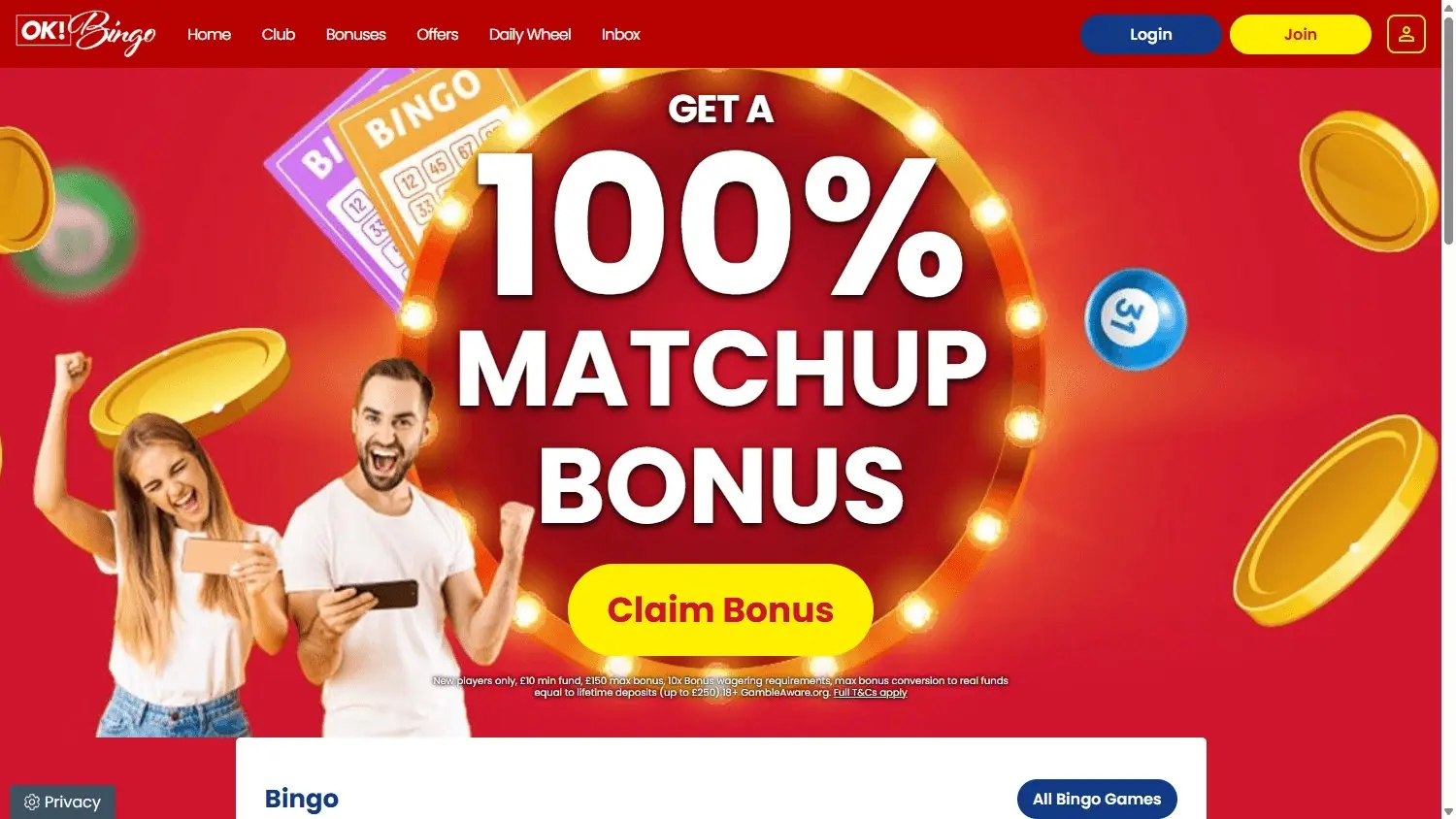 OK Bingo homepage OK Bingo sister site homepage