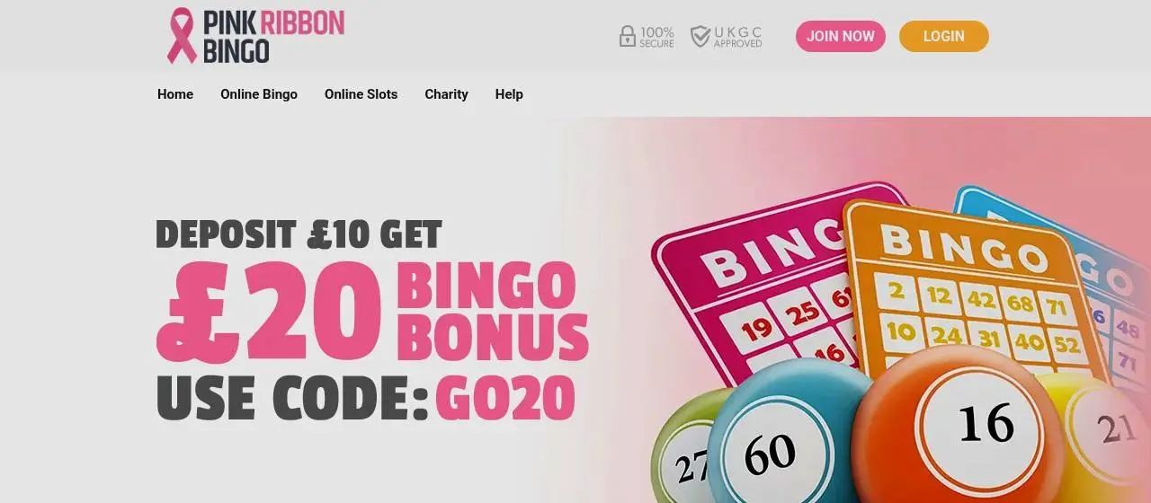 Pink Ribbon Bingo Homepage Bright Pink Ribbon Bingo homepage and welcome offer