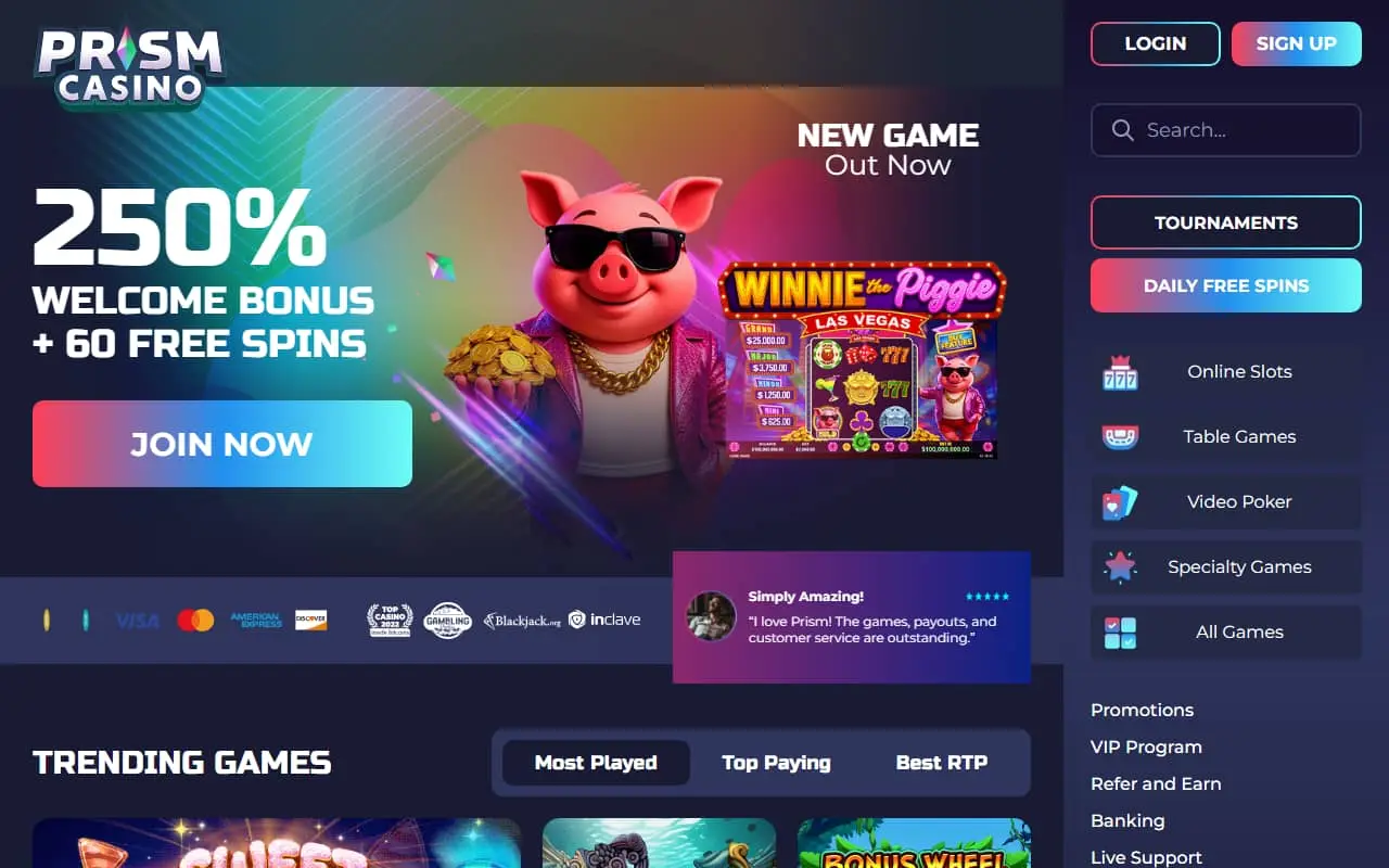 Prism Casino Homepage Prism Casino homepage screenshot