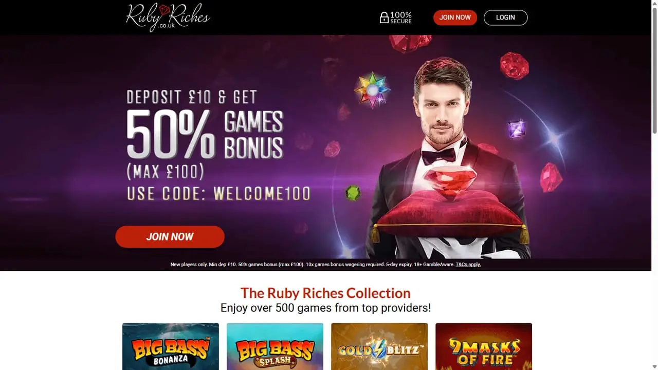 Ruby Riches Homepage August 2026 Ruby Riches casino homepage screenshot