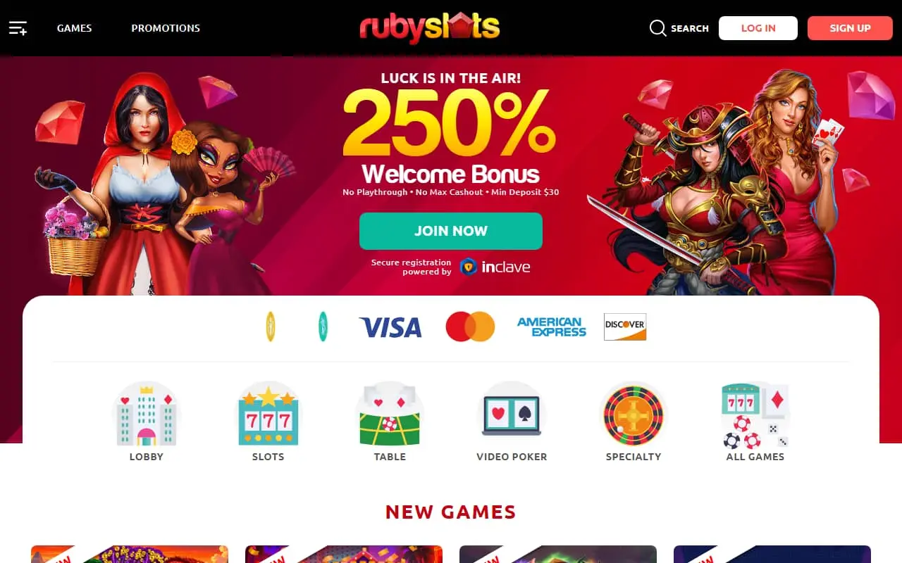 Ruby Slots Homepage Ruby Slots homepage screenshot