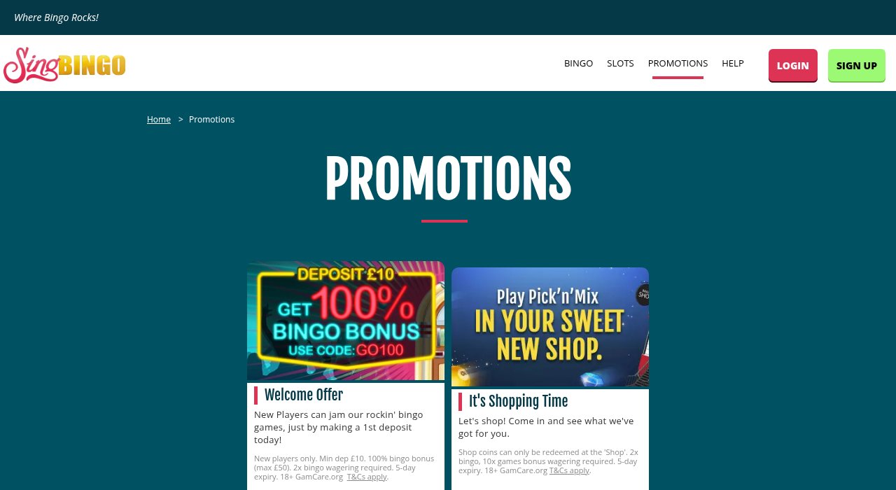 Sing Bingo promotions page