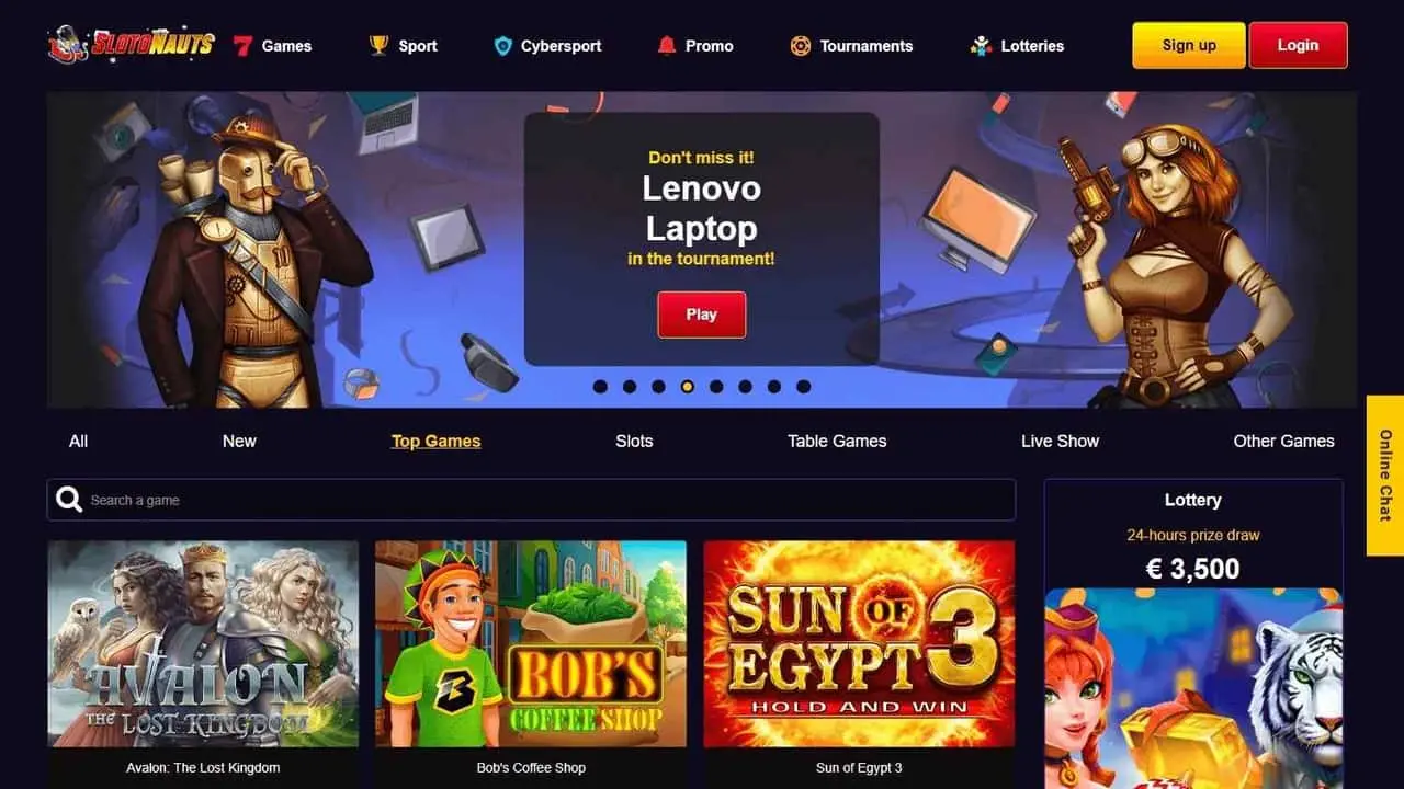 Slotonauts Homepage Slotonauts homepage screenshot