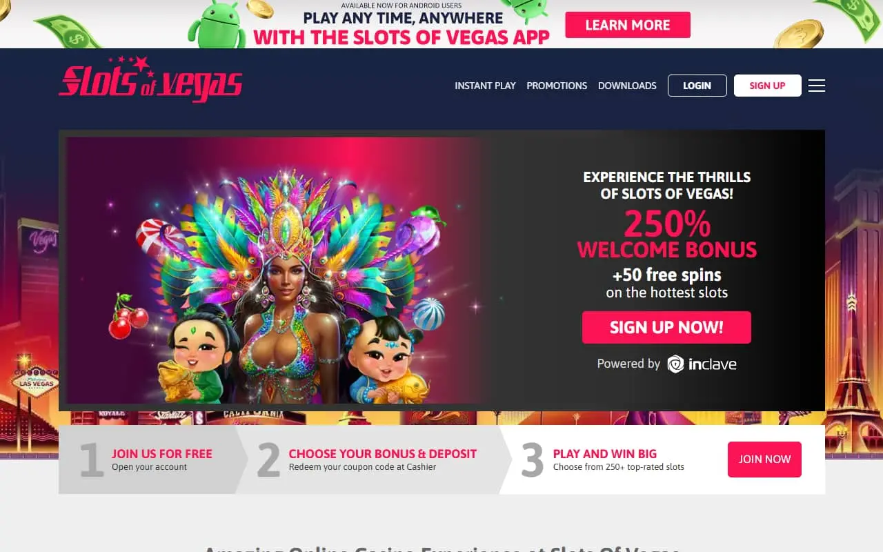 Slots of Vegas Homepage Slots of Vegas homepage screenshot