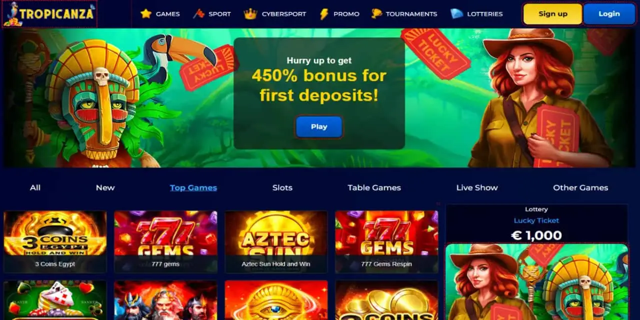 Tropicanza Homepage Tropicanza homepage screenshot