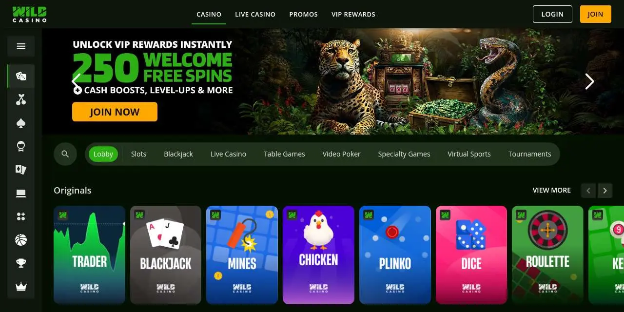 Wild Casino Homepage screenshot