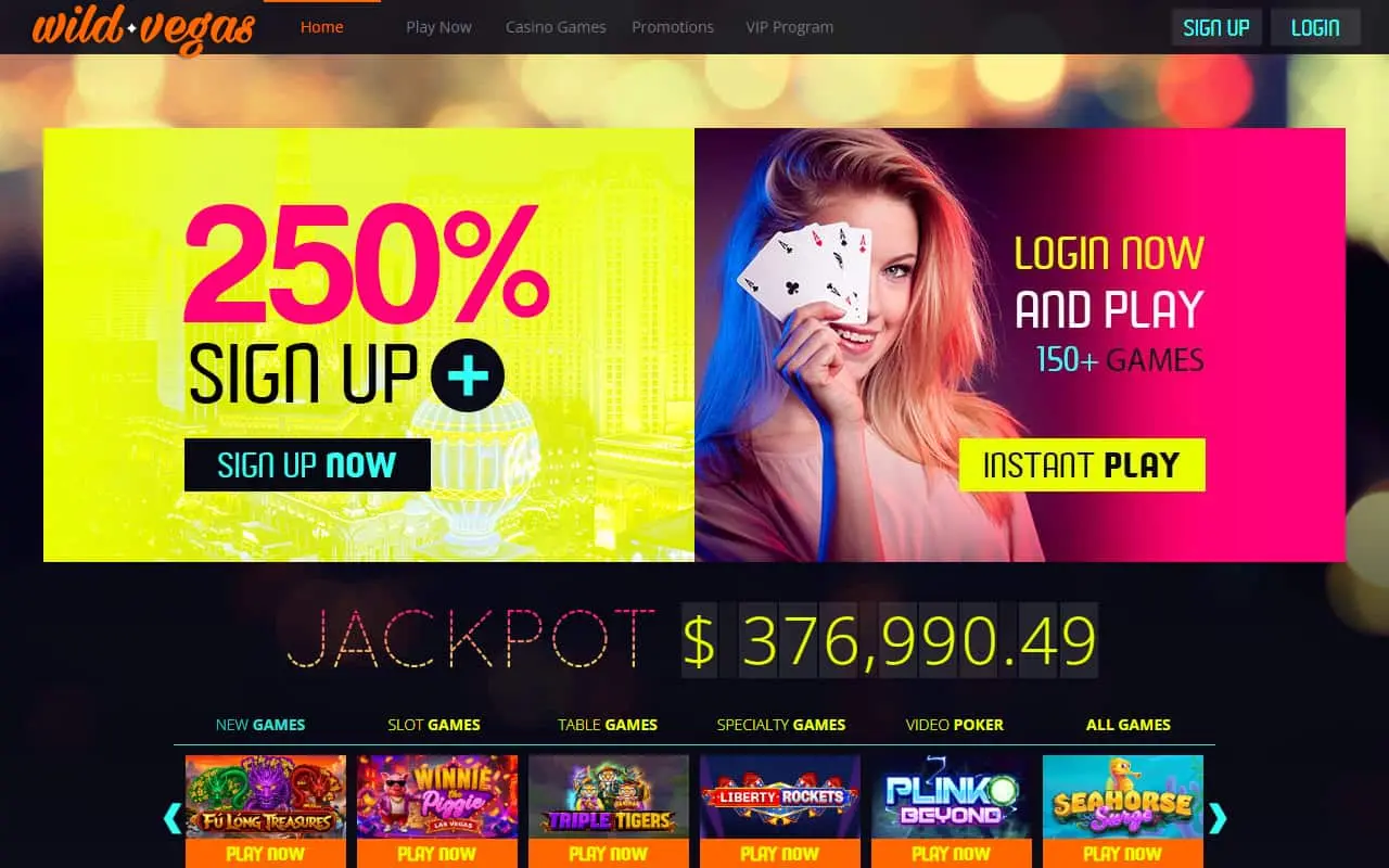 Wild Vegas Homepage Wild Vegas homepage screenshot