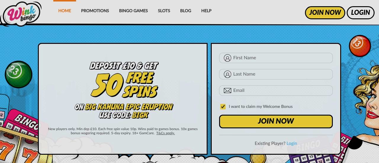 Wink Bingo Homepage Wink Bingo homepage