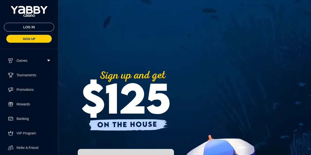 Yabby Casino Homepage Yabby Casino Homepage screenshot