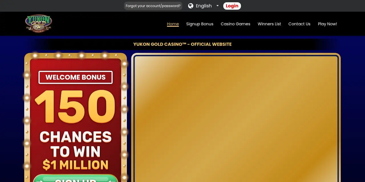 Yukon Gold Casino Homepage Yukon Gold Casino Homepage screenshot