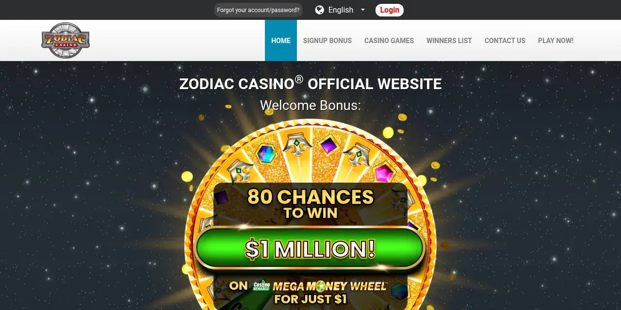 Zodiac Casino Homepage Zodiac Casino Homepage screenshot