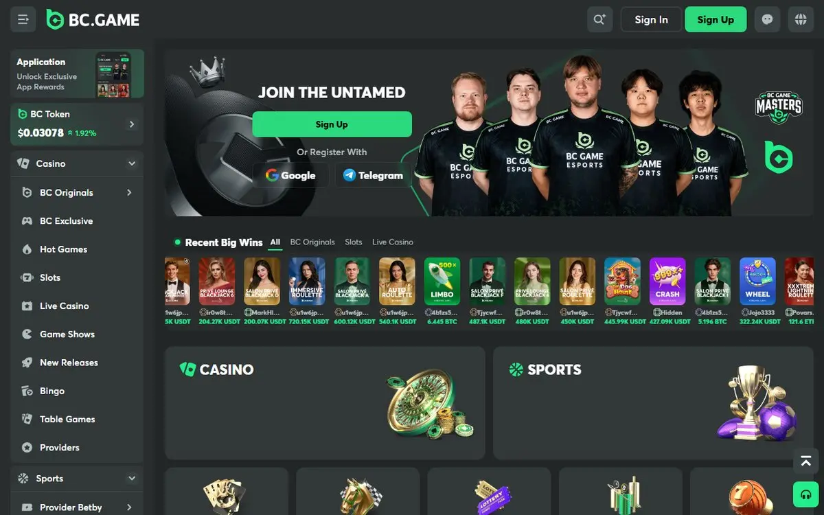 BC.Game casino and sports homepage